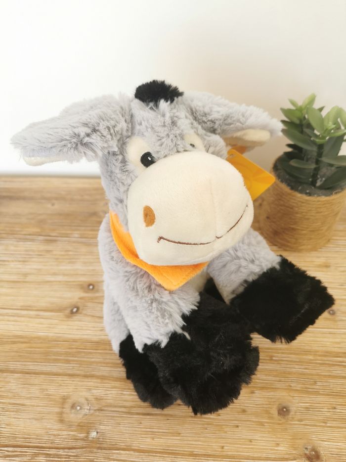 Doudou peluche  Âne gris noir bandana orange Fizzy - photo numéro 2