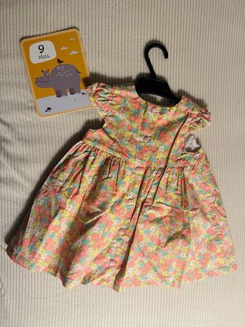 Robe bébé fille Du Pareil au Même 9 mois – été motif fleuri turquoise/corail/vert