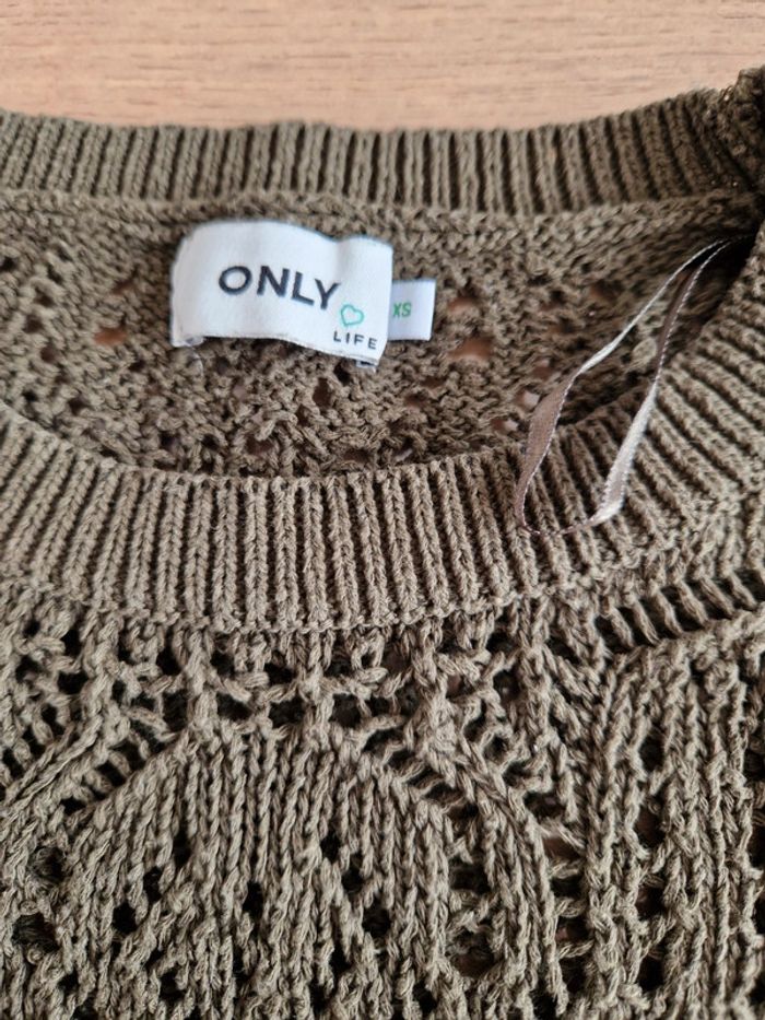 Pull en crochet kaki Only XS - photo numéro 3