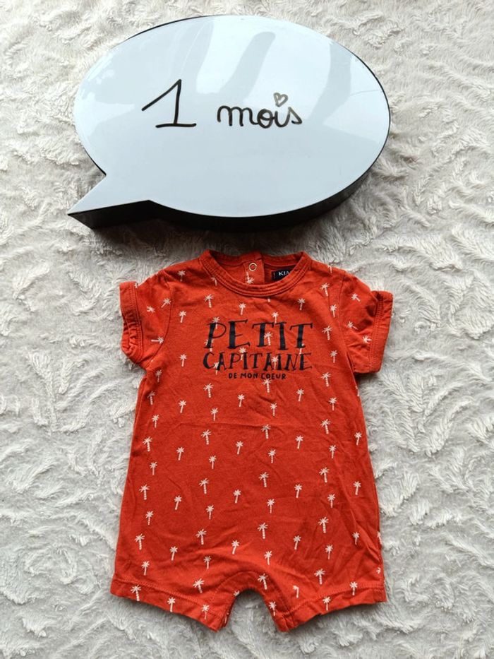 Combinaison combi short barboteuse Garçon 1 mois Petit capitaine palmier Kiabi 100% coton
