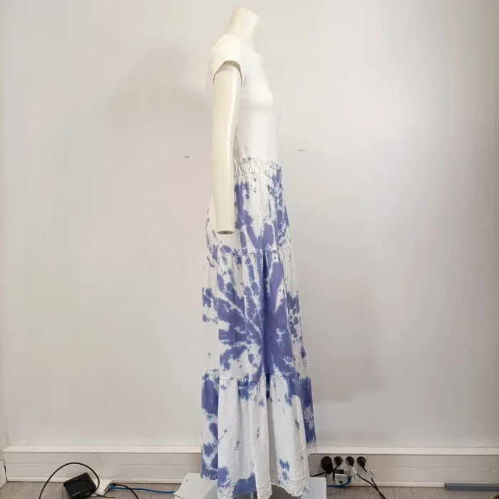 Jupe longue Blanche et Violette - Volants - CMT Atelier taille 40/42 tie and Dye A572 - photo numéro 5