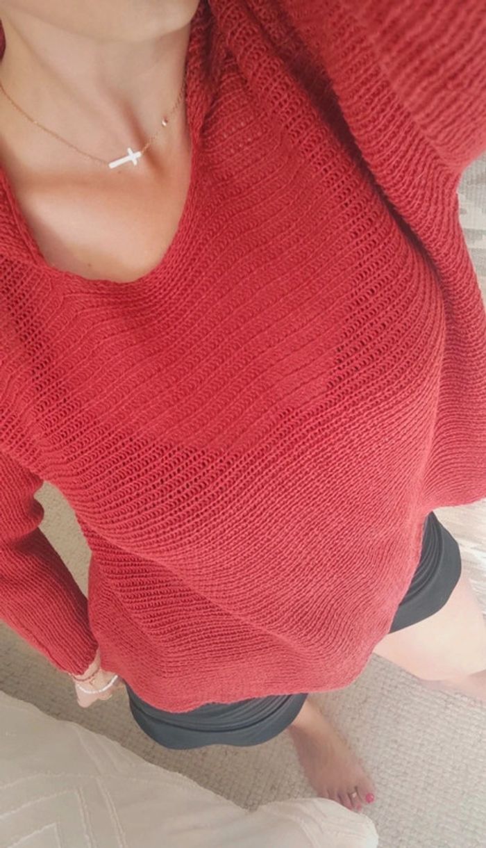 Magnifique pull Zuza Bart marque d'exception rouge terracotta 100% lin ample avec petit col - photo numéro 4