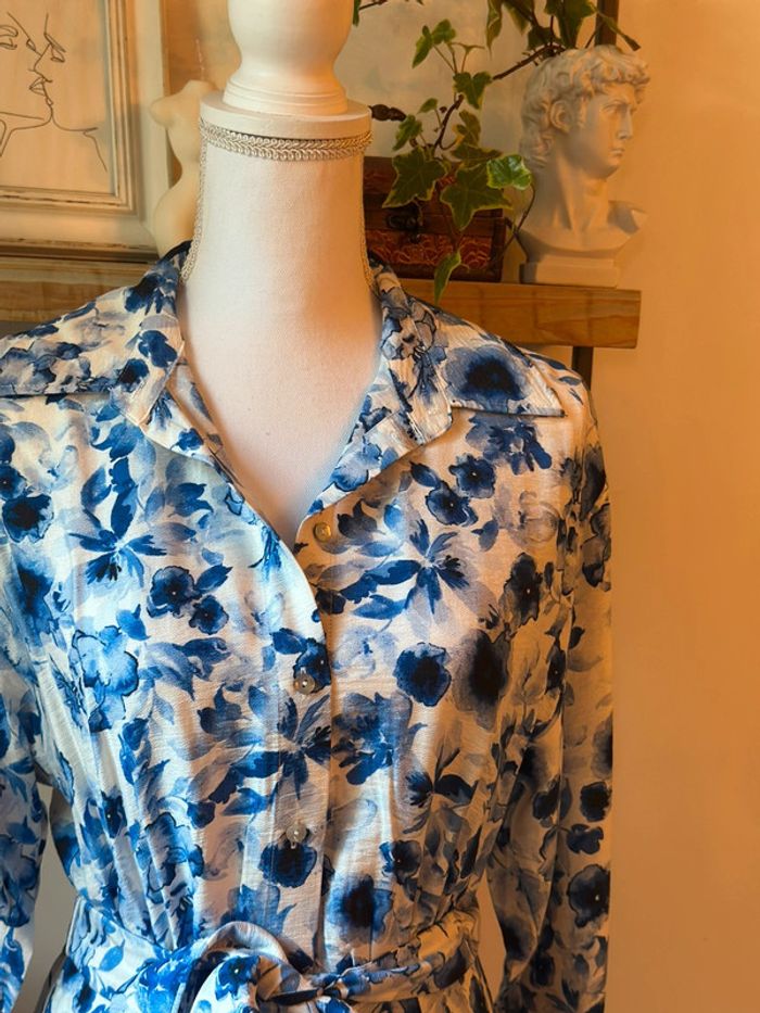 Robe chemise fleurie bleu neuve H&M – Taille XS - photo numéro 4