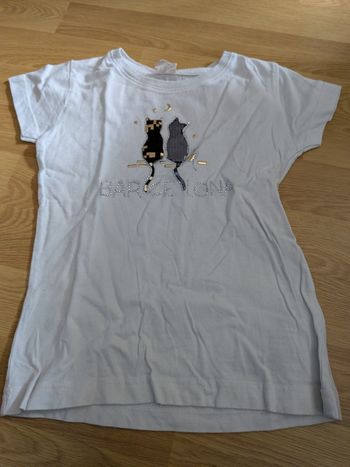 T-shirt blanc Roly - Motif Chats "Barcelona" & Strass