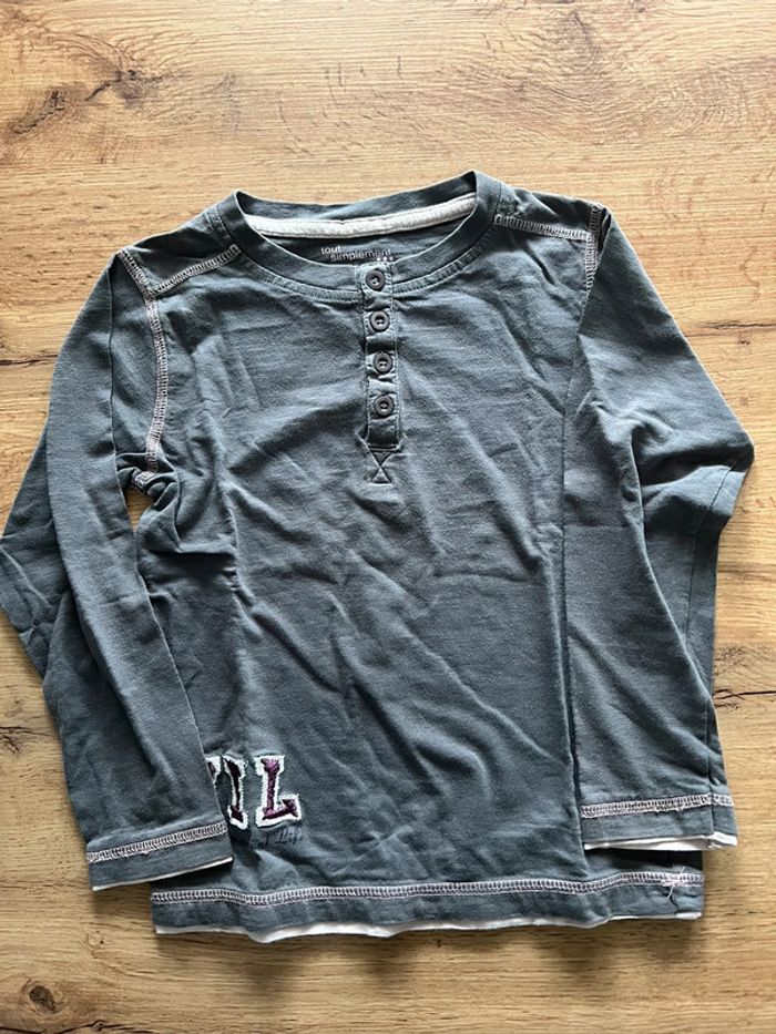 T-shirt manches longues garçon, gris, couture, rose, tout simplement 5 ans