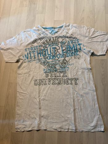 T-shirt manches courtes blanc avec écriture turquoise et gris stonepark XL très bon état