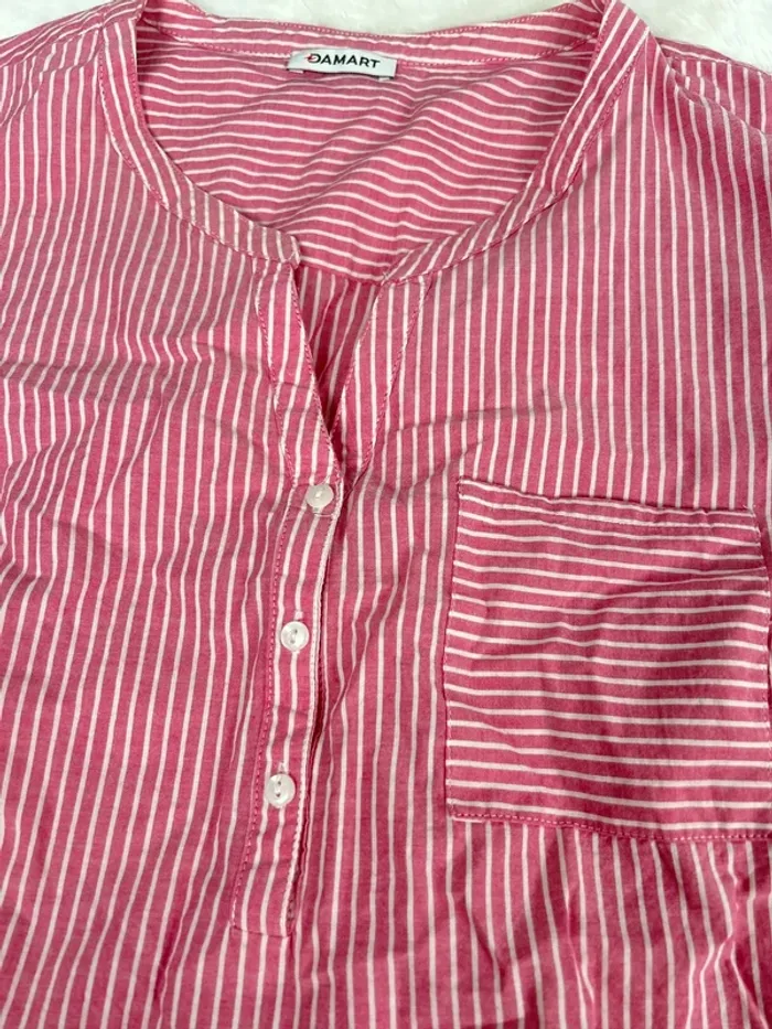 Blouse rayée vintage Damart rose à manches 3/4 – taille XL - photo numéro 2