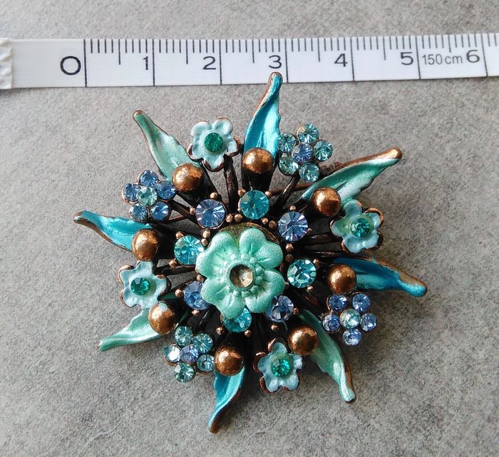 Broche métal bleu et cuivre - photo numéro 3