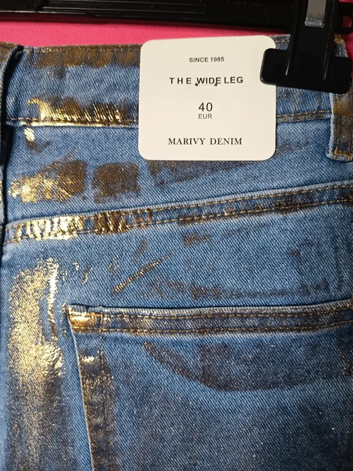 Jean enduit, métallique doré Marivy Denim coupe bootcut (A273) - photo numéro 5