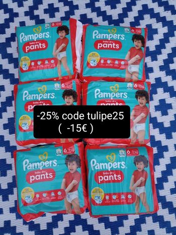 Lot de six paquets couches Pampers pants culottes T6 taille 6