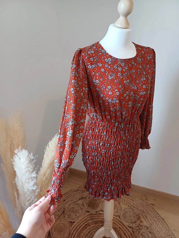 Robe Fleurie smockée couleur rouille/brique Jus de Pom taille S 36 - photo numéro 6