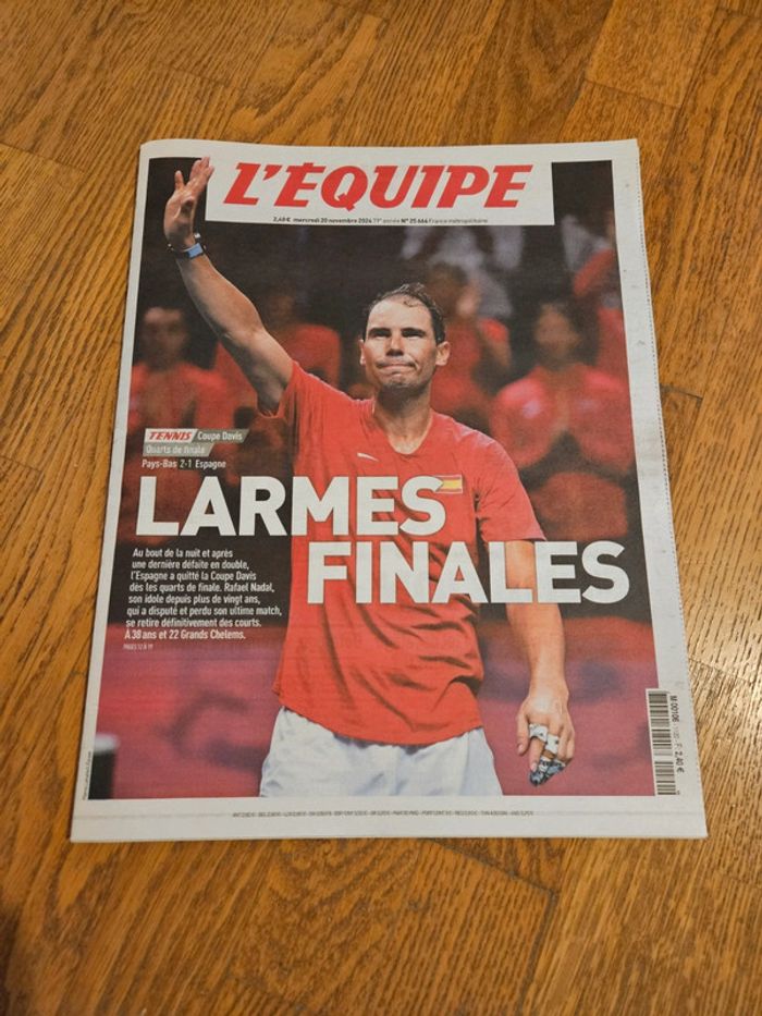 Journal L'equipe Rafael Nadal "larmes finales"