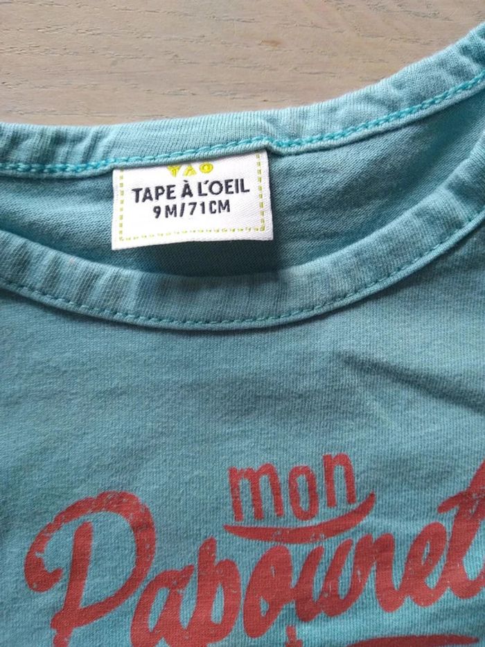 Tee-shirt bleu Papounet 9 mois - photo numéro 4
