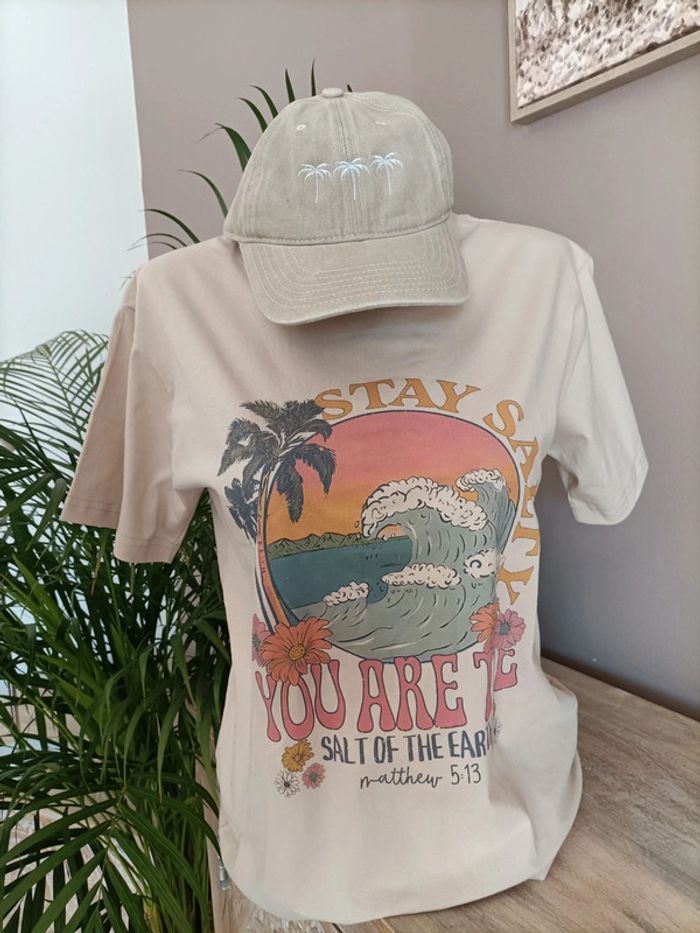 T-shirt beige imprimé Plage Vagues - photo numéro 3