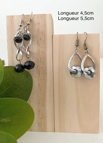 Lot 2 paires de boucles - Argent Noir  🖤🩶 pendantes - Excellent état
