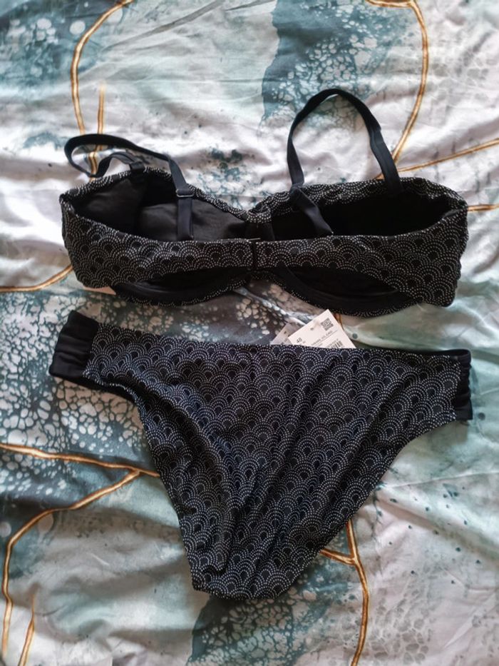 Ensemble maillot de bain deux pièces noir et blanc/gris - photo numéro 2