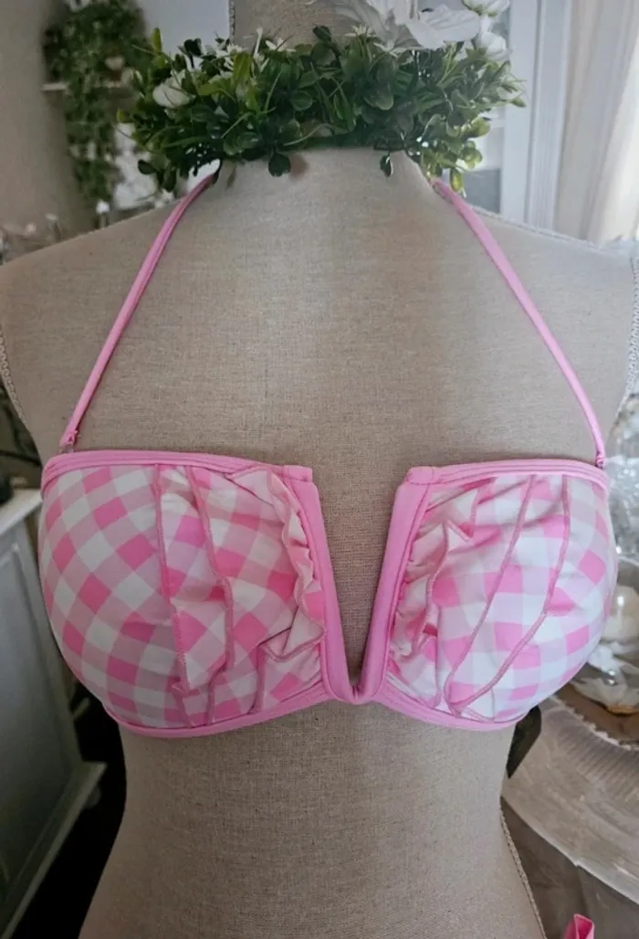 Maillot de bain 2 pièces vichy rose et blanc Dag Adom Taille L Neuf - photo numéro 3