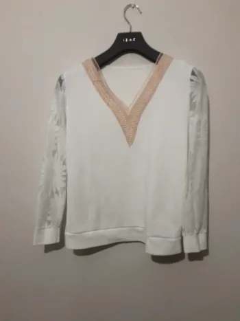 👚 pull manche longue - effet dentelles sur les manches - blanc femme - très bon état taille L
