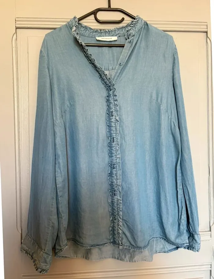 Chemise blouse en viscose bleu avec petits détails Promod