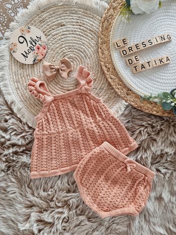 Ensemble maille bloomer et barrette 9 mois bébé fille