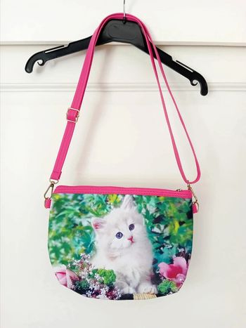 Sac à main fille réglable chat blanc