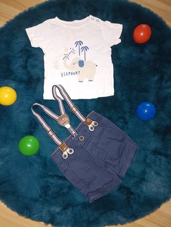 Short à bretelles et tee shirt 6 mois