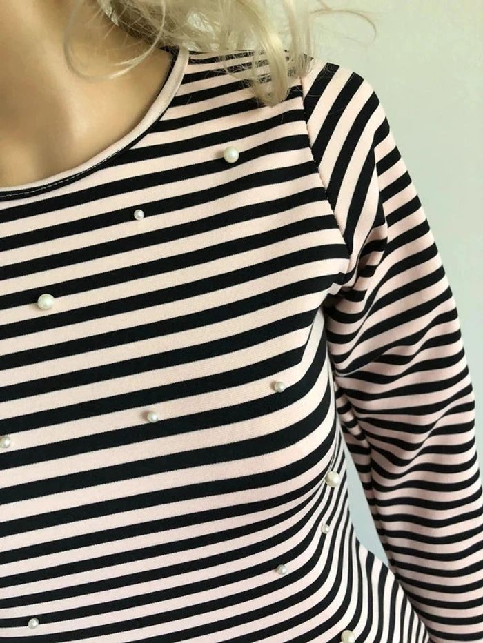 Haut rayé rose clair et noir taille XS excellent état - photo numéro 6