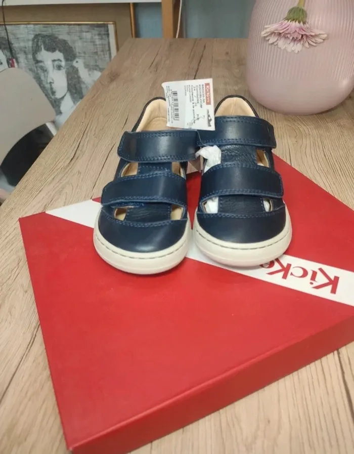 Basket cuir kickers neuves 25 bleu marine - photo numéro 2