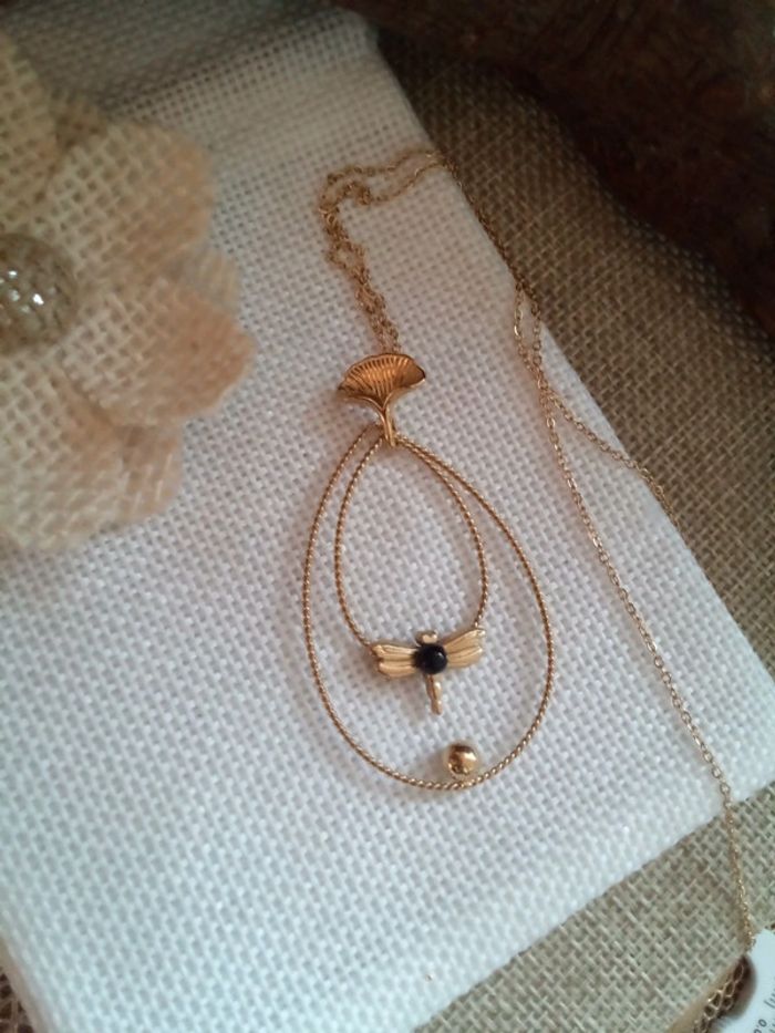 Collier bohème nature libellule et pierre d'obsidienne 🖤