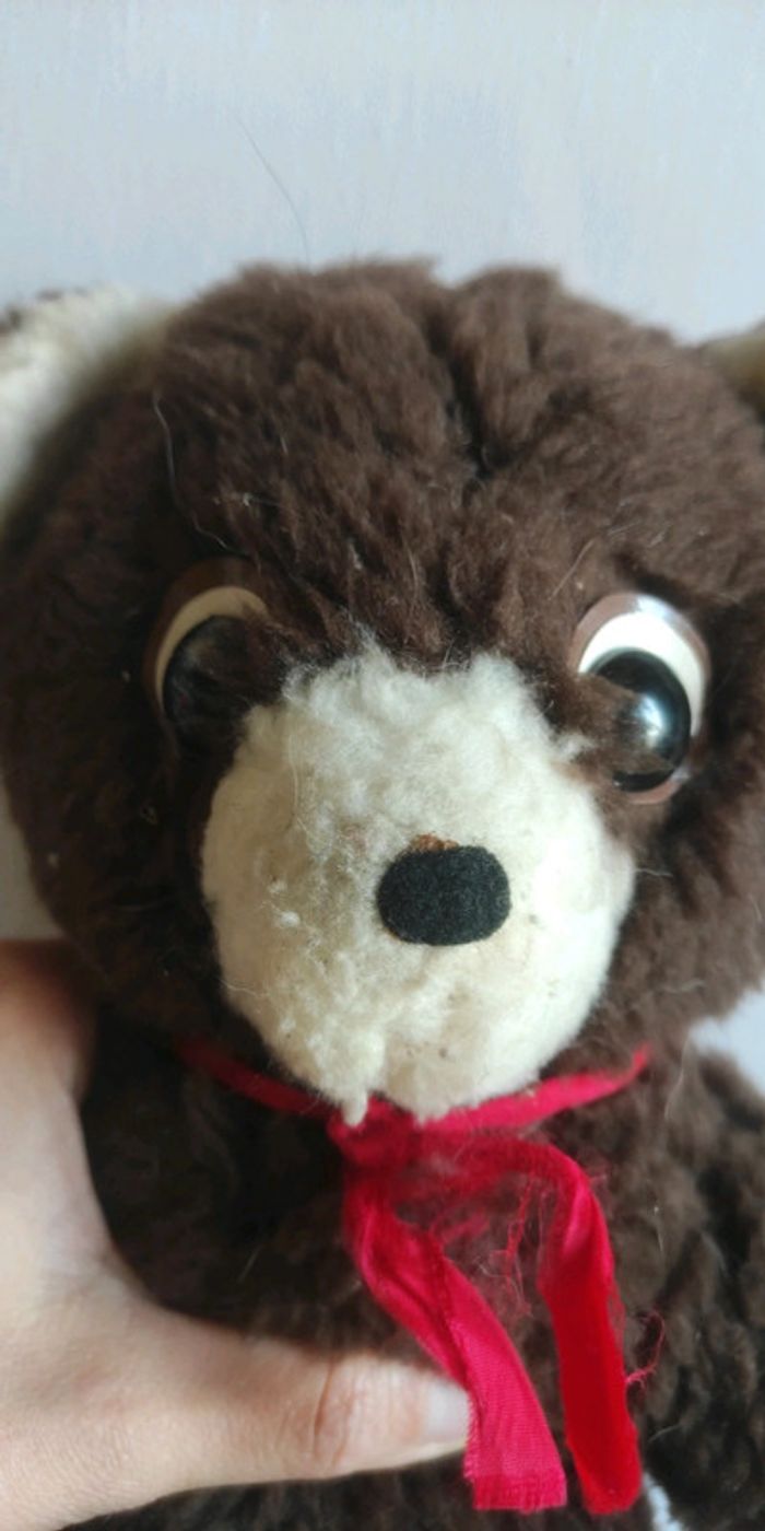 Ours en peluche vintage marron foncé et blanc - photo numéro 7