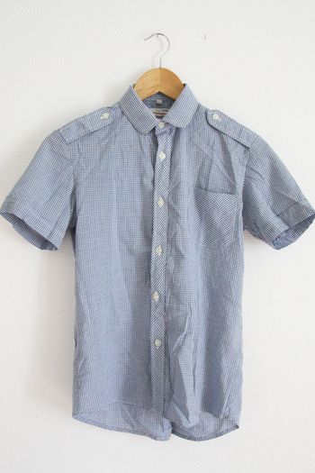 Vintage Chemisette manches courtes à petits carreaux bleus / blancs