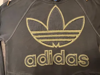 Sweat à capuche adidas vintage noir taille S – Poches pression, grand trèfle kaki & noir superposé