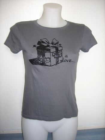 tee shirt gris motif noir paillette taille 38