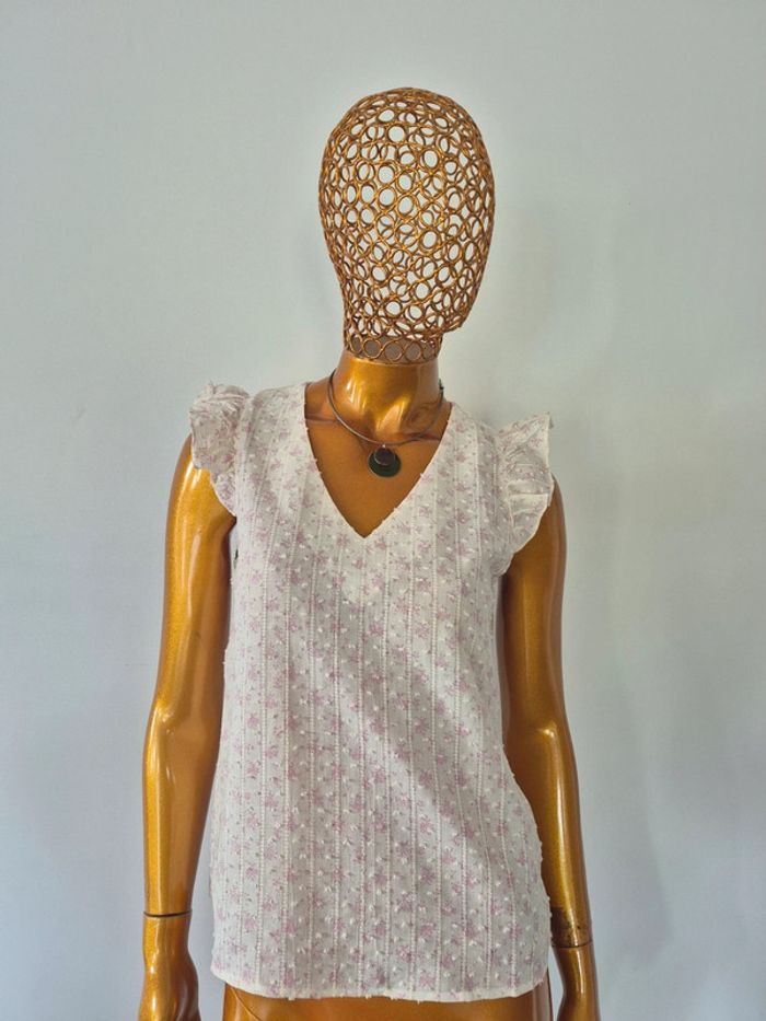 Blouse Femme Manches Courtes Rose et Crème Taille M/38