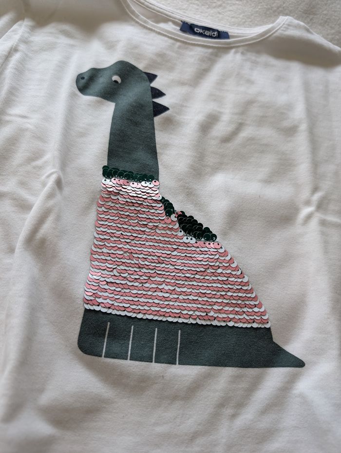 Tshirt ML blanc dinosaure à sequins - 5A - Okaidi - photo numéro 2