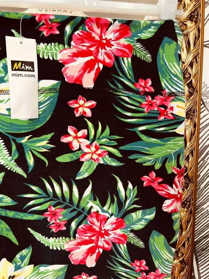 Taille S ~ 36 mini jupe extensible femme Mim noire verte et rose * fleurs * 🌺 - photo numéro 2