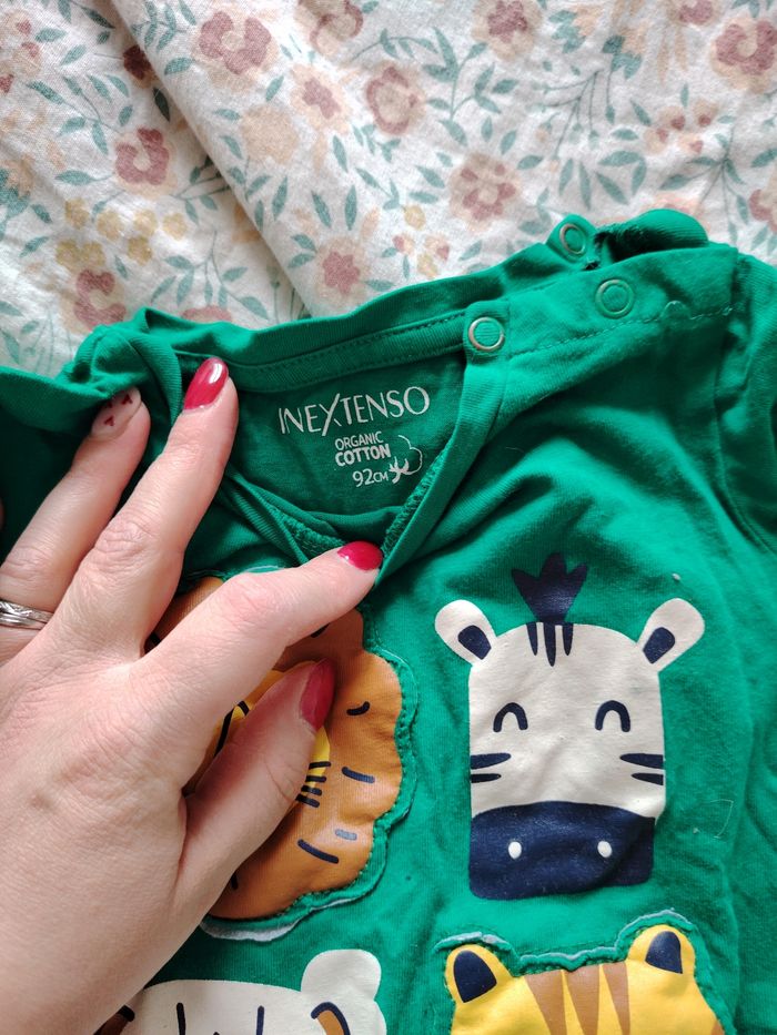 T-shirt à manches longues vert et motif animalier taille 92 cm - photo numéro 3