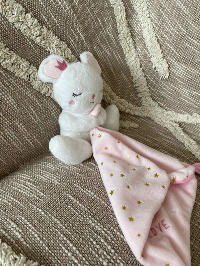 Peluche doudou mouchoir 17cm simba toys souris blanche et rose parfait état - photo numéro 4