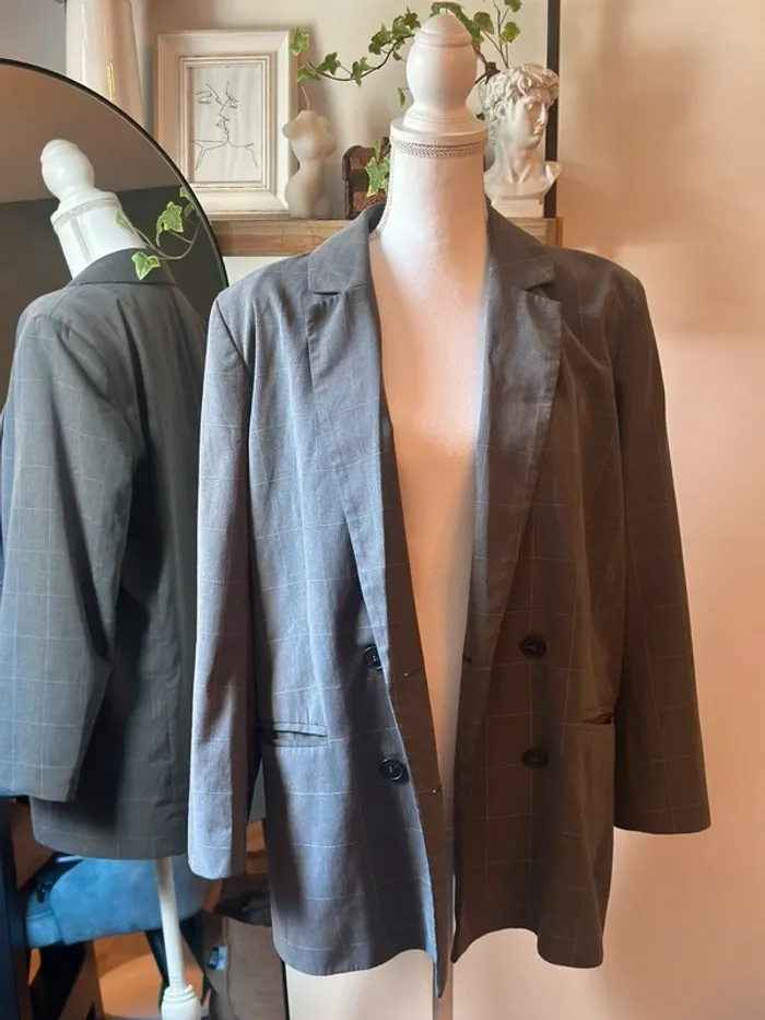 Veste blazer oversize gris à carreaux Weekday – Taille 38 - photo numéro 3