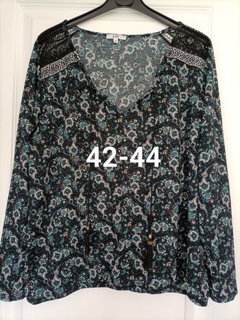 Jolie blouse noires vert taille élastiquée XL La Halle 