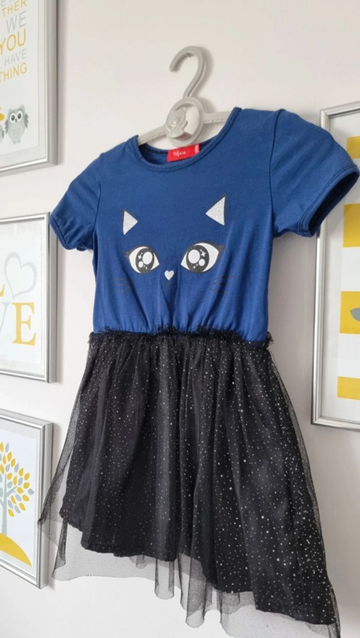 Robe bi-matiere tissaia 3-4ans petit chat tulle - photo numéro 2