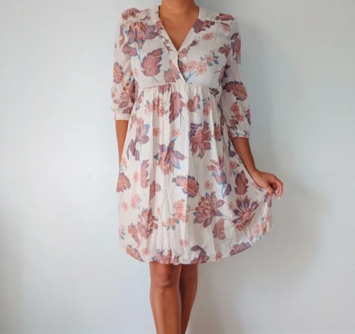 Robe estivale crème à fleur rose coupe empire style romantique camaïeu taille 36 - photo numéro 4