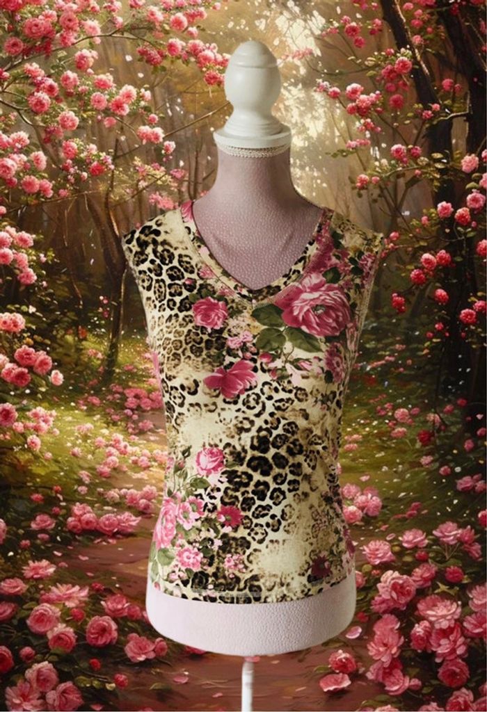 🌸T-shirt sans manches vintage 2000 Y2K roses léopard cottagecore whimsigoth fairy  t-shirt🌸 - photo numéro 4