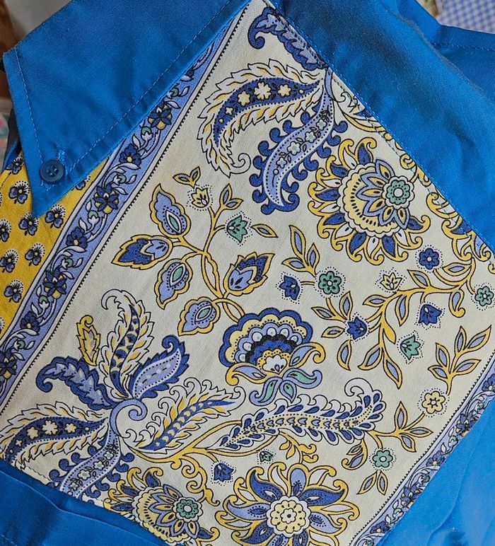 Chemise upcyclée patchwork asymétrique blue - photo numéro 4