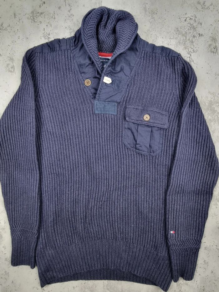 Pull col châle Tommy Hilfiger – Bleu marine – Taille M Hommes (mesures en photos) - photo numéro 3