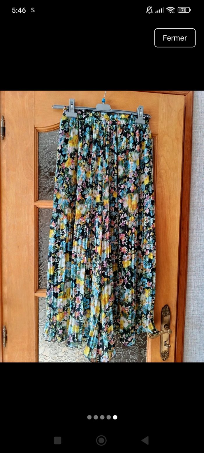 Pantalon plissé jambes larges motif fleur - photo numéro 5