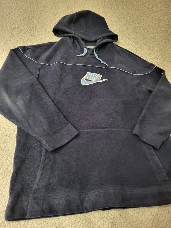 Sweat à capuche / Hoodie Nike polaire vintage bleu marine logos brodés - XL - photo numéro 4