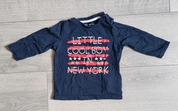 ​T-shirt manches longues GÉMO 12 mois "Little Cool Boy New York" - Bleu marine Tres Bonne Etat