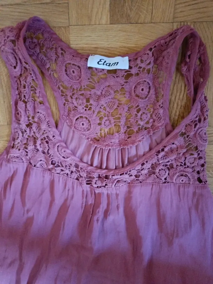 Chemise de nuit Etam rose effet satin dentelle T.L - photo numéro 2