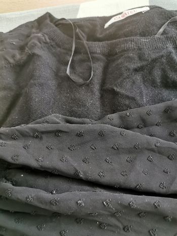 Pull noir manche plumetis